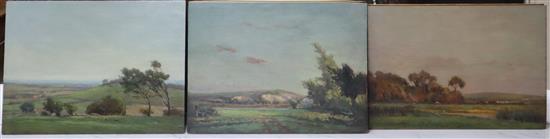W. B. Rowe, set of three oils on wooden panels, Views of the Adur Valley, signed, 26 x 35cm, unframed